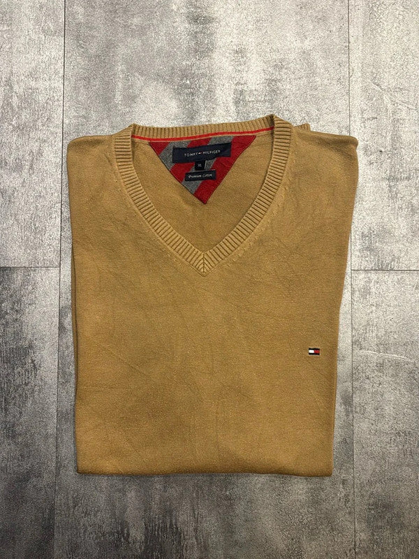 đź›’Pull Tommy Hilfiger XL Col V Couleur Camelđź›’