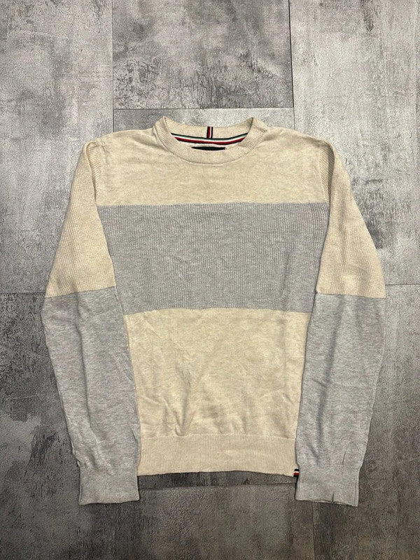 đź›’Pull Tommy Hilfiger Bicolore Beige et Gris Taille Sđź›’