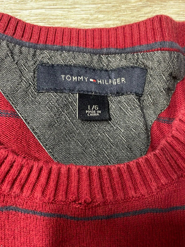 🛒Pull Tommy Hilfiger Rouge Rayé Taille L🛒