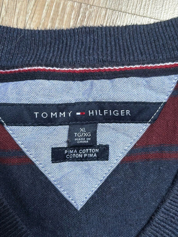 đź›’Pull Tommy Hilfiger XL rayures bleu marine et bordeauxđź›’