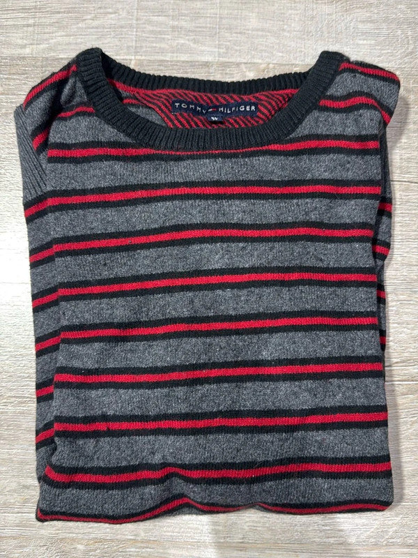 đź›’Pull Tommy Hilfiger XL rayures rouge et grisđź›’