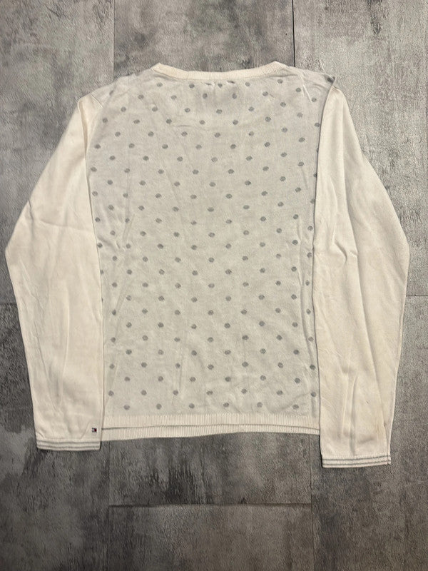 đź›’Pull Tommy Hilfiger Blanc Ă Pois Gris Taille XLđź›’