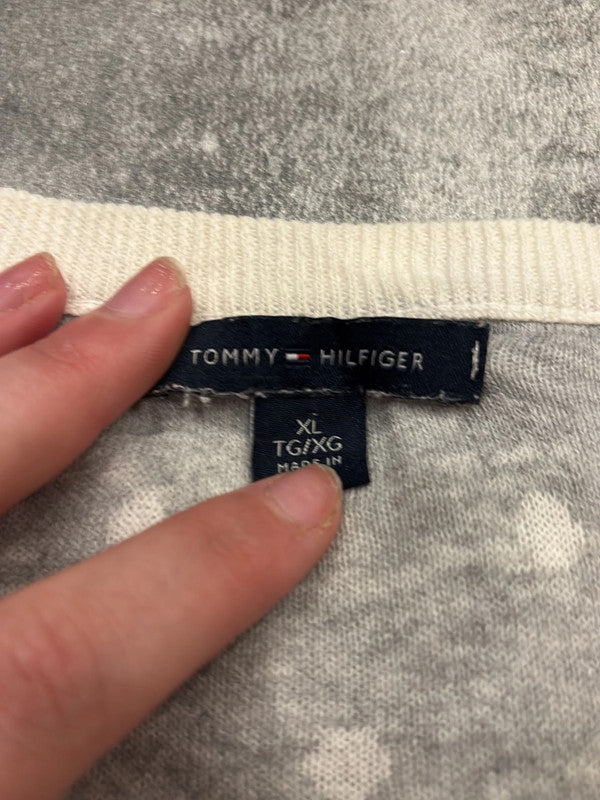 đź›’Pull Tommy Hilfiger Blanc Ă Pois Gris Taille XLđź›’