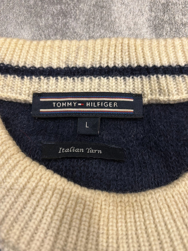 🛒Pull Tommy Hilfiger rayé bleu marine et blanc cassé taille L🛒