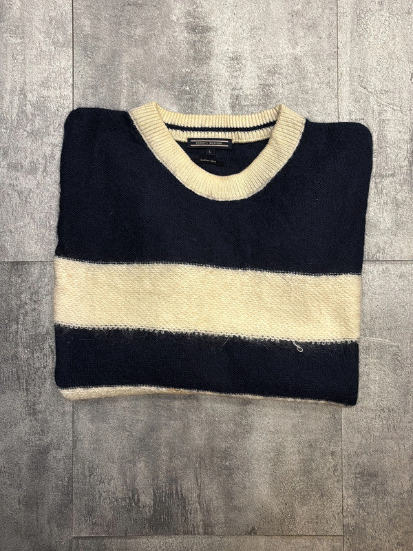 🛒Pull Tommy Hilfiger rayé bleu marine et blanc cassé taille L🛒