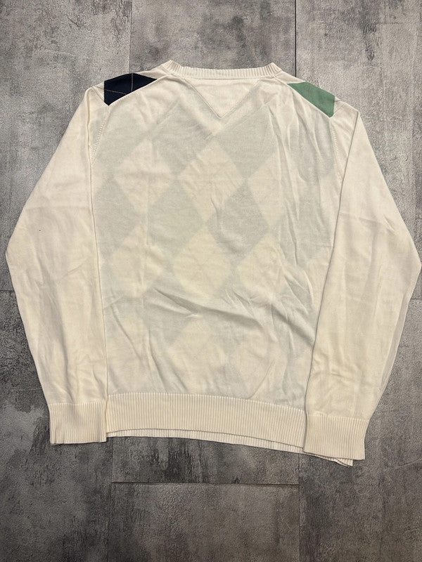 🛒Pull Tommy Hilfiger Losanges Blanc Crème Vert et Bleu Marine Taille L🛒