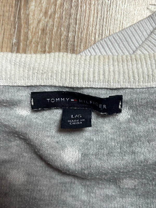đź›’Pull Tommy Hilfiger Blanc Ă Pois Gris Taille Lđź›’