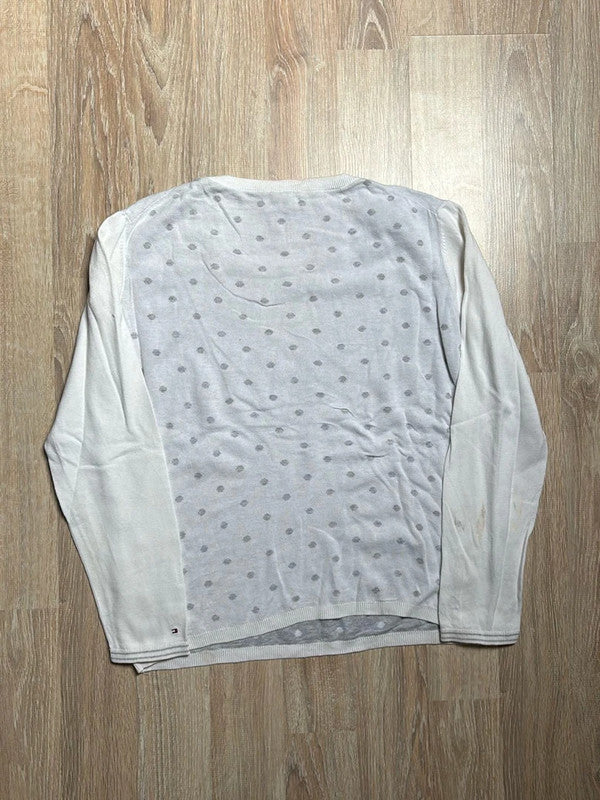 đź›’Pull Tommy Hilfiger Blanc Ă Pois Gris Taille Lđź›’