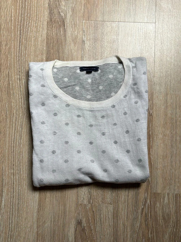 đź›’Pull Tommy Hilfiger Blanc Ă Pois Gris Taille Lđź›’