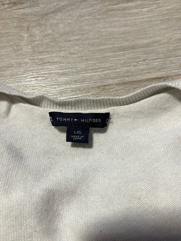 đź›’Pull Tommy Hilfiger Blanc Ă Pois Noirs - Taille Lđź›’