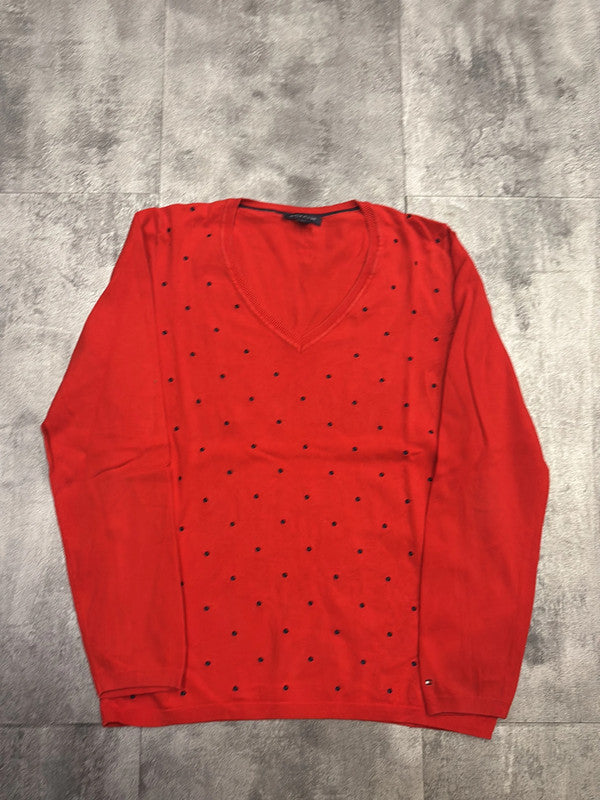 đź›’Pull Tommy Hilfiger Rouge Ă Pois Noirs Taille Lđź›’