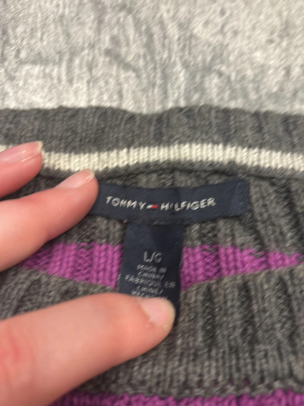 🛒Pull Tommy Hilfiger rayé violet et gris foncé - Taille L🛒