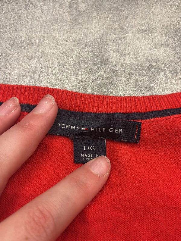 đź›’Pull Tommy Hilfiger Rouge Ă Pois Noirs Taille Lđź›’