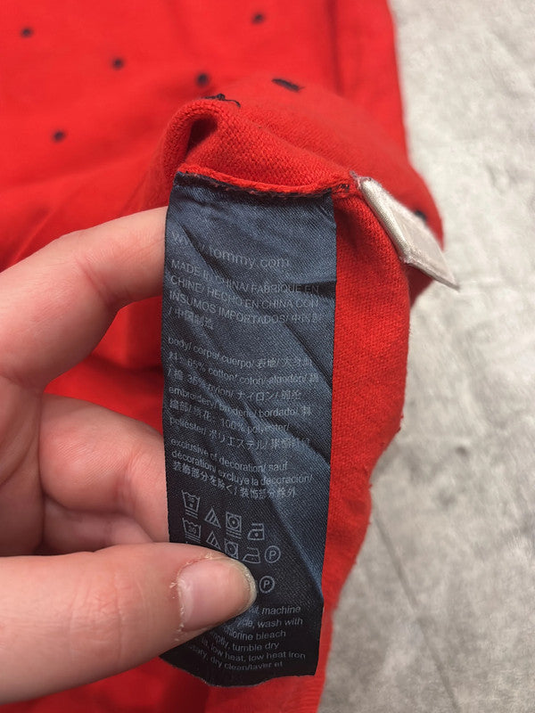 đź›’Pull Tommy Hilfiger Rouge Ă Pois Noirs Taille Lđź›’