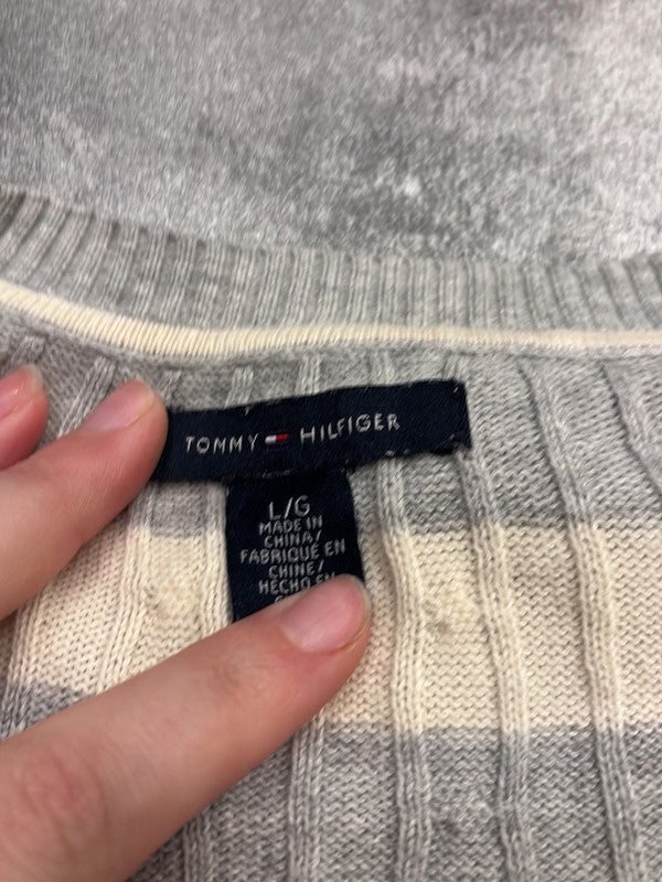 đź›’Pull Tommy Hilfiger rayures grises et blanches Lđź›’