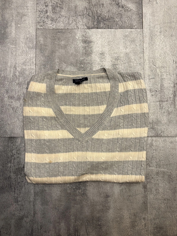 đź›’Pull Tommy Hilfiger rayures grises et blanches Lđź›’