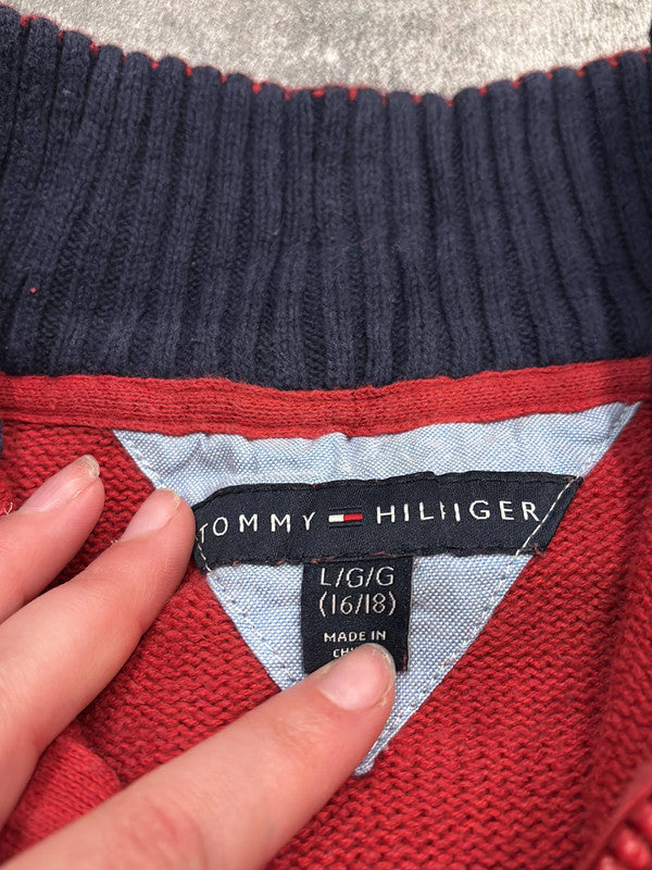 đź›’Pull Tommy Hilfiger Rouge et Bleu Marine Taille Lđź›’