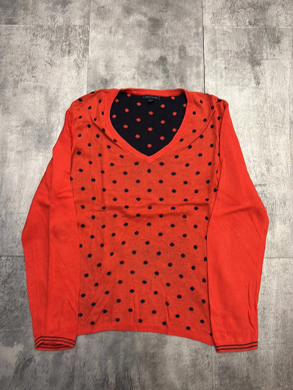 đź›’Pull Tommy Hilfiger rouge Ă pois noirs - Taille Lđź›’