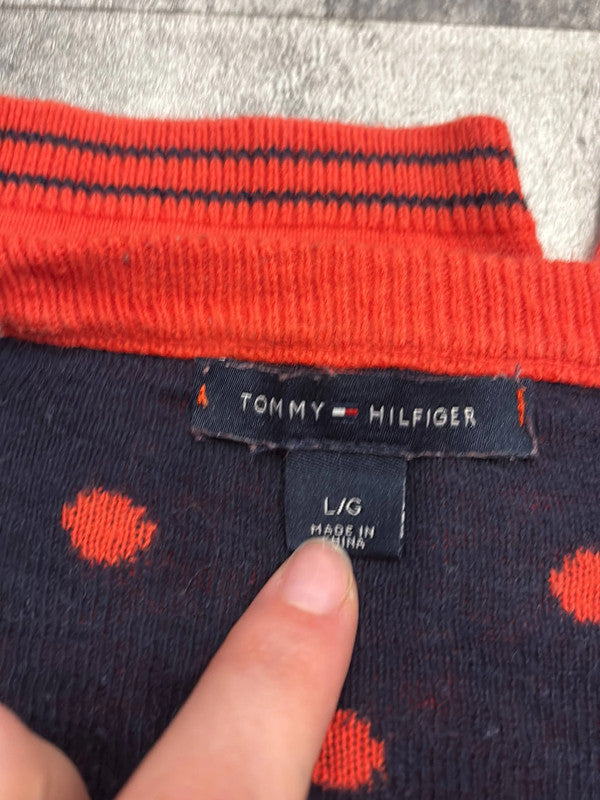 đź›’Pull Tommy Hilfiger rouge Ă pois noirs - Taille Lđź›’