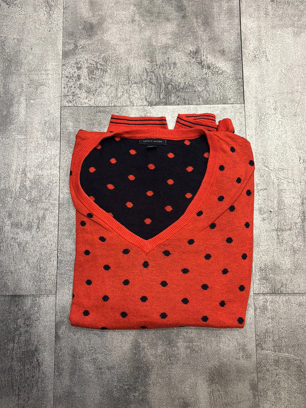 đź›’Pull Tommy Hilfiger rouge Ă pois noirs - Taille Lđź›’