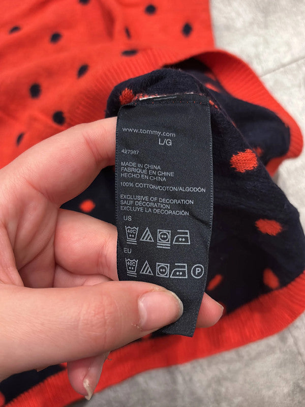 đź›’Pull Tommy Hilfiger rouge Ă pois noirs - Taille Lđź›’