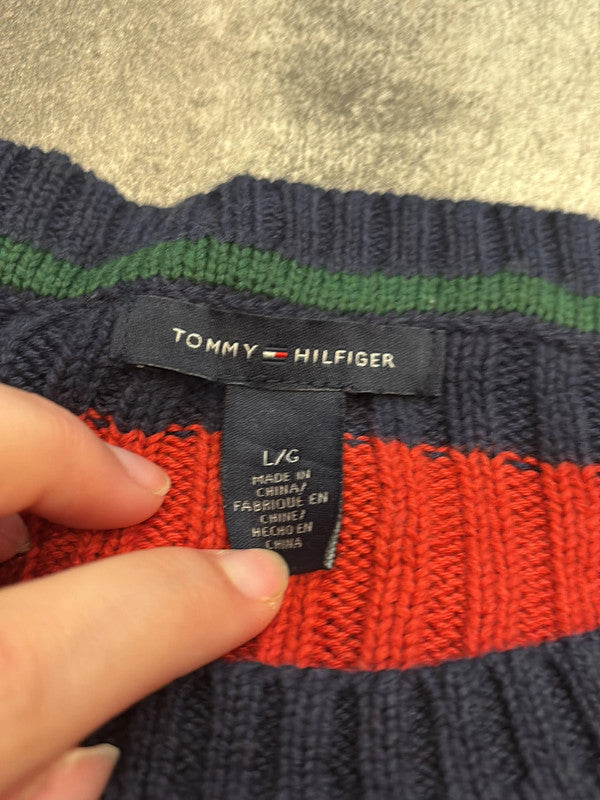 🛒Pull Tommy Hilfiger Rayé Rouge et Bleu Marine Taille L🛒
