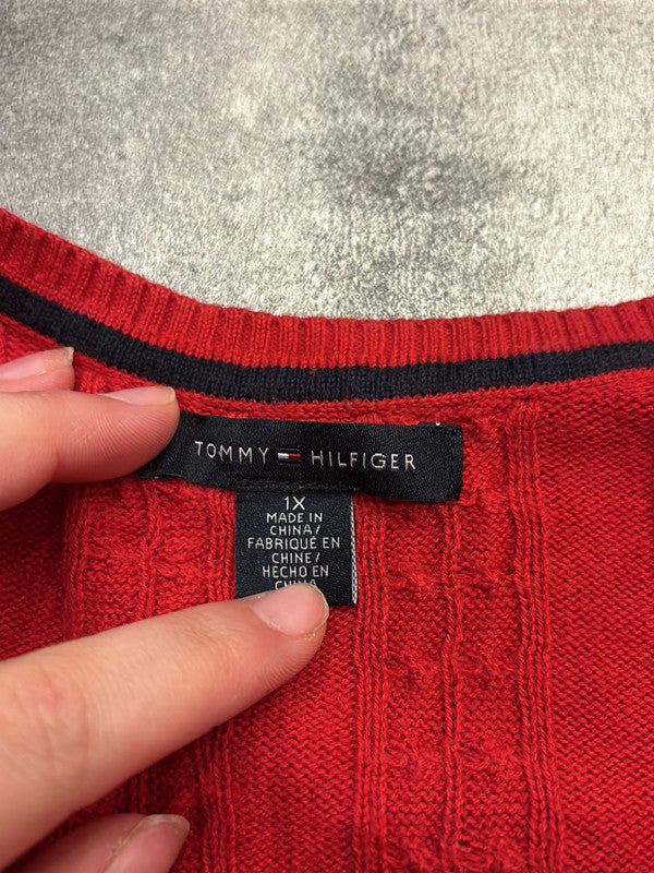 🛒Pull Tommy Hilfiger XL Rouge vif torsadé col V🛒