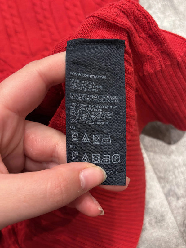 🛒Pull Tommy Hilfiger XL Rouge vif torsadé col V🛒