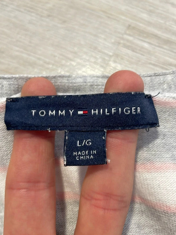 đź›’Pull Tommy Hilfiger rayures roses et grises Lđź›’
