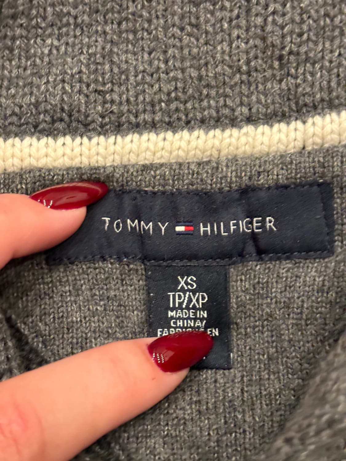 🛒Pull Tommy Hilfiger XS Gris Chiné Col Chemise 🛒
