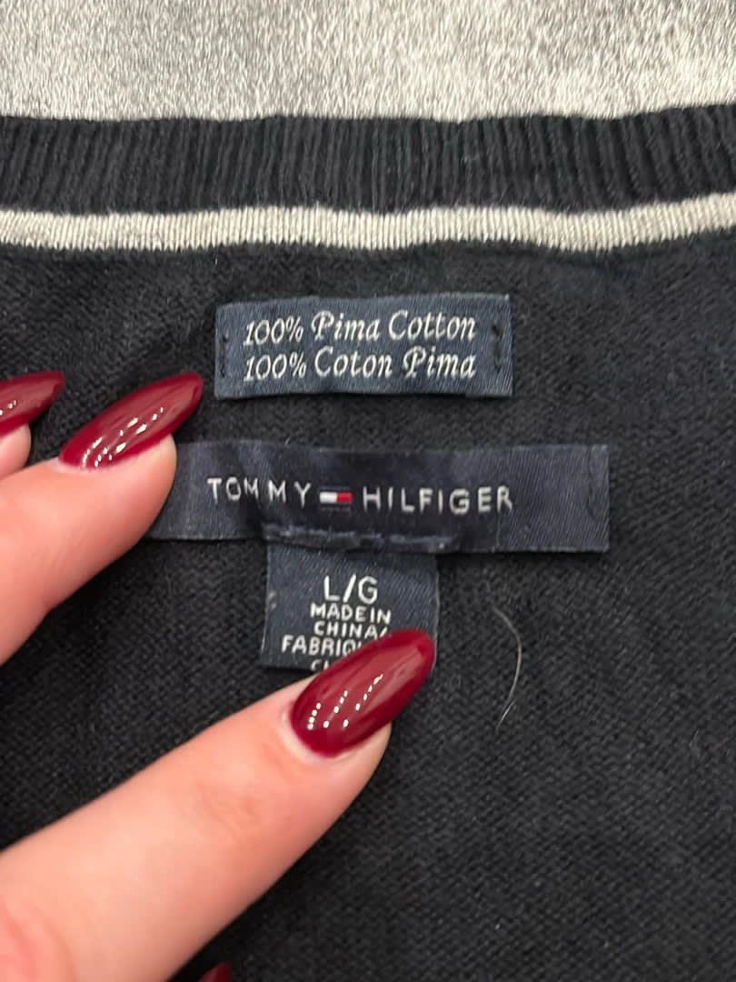 đź›’Pull Tommy Hilfiger Noir Blanc Rose Taille Lđź›’