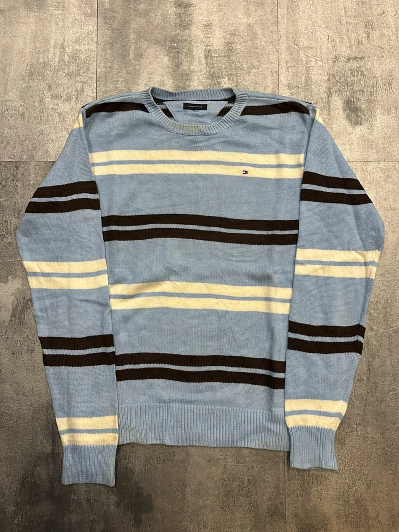 đź›’Pull Tommy Hilfiger Bleu et Marron Taille Sđź›’