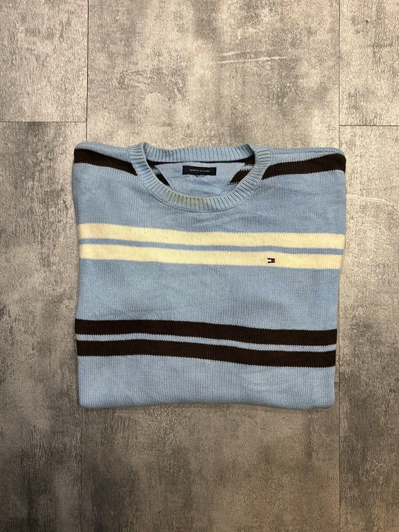 đź›’Pull Tommy Hilfiger Bleu et Marron Taille Sđź›’