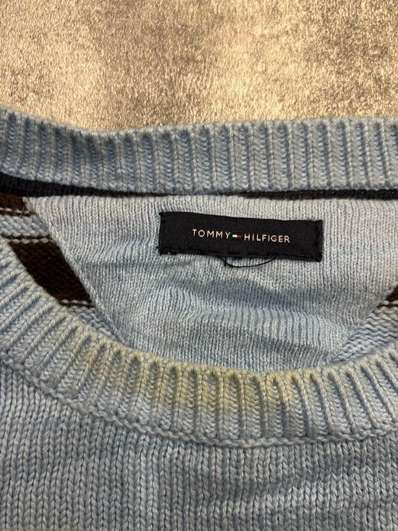 đź›’Pull Tommy Hilfiger Bleu et Marron Taille Sđź›’