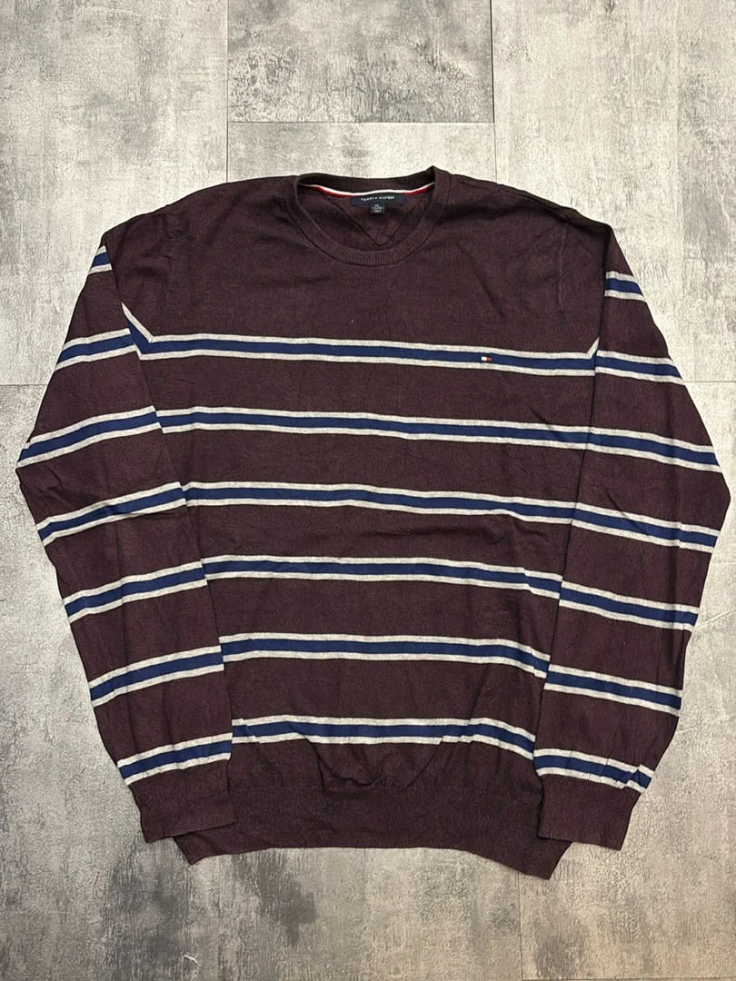 đź›’Pull Tommy Hilfiger XXL rayures marrons et bleuesđź›’