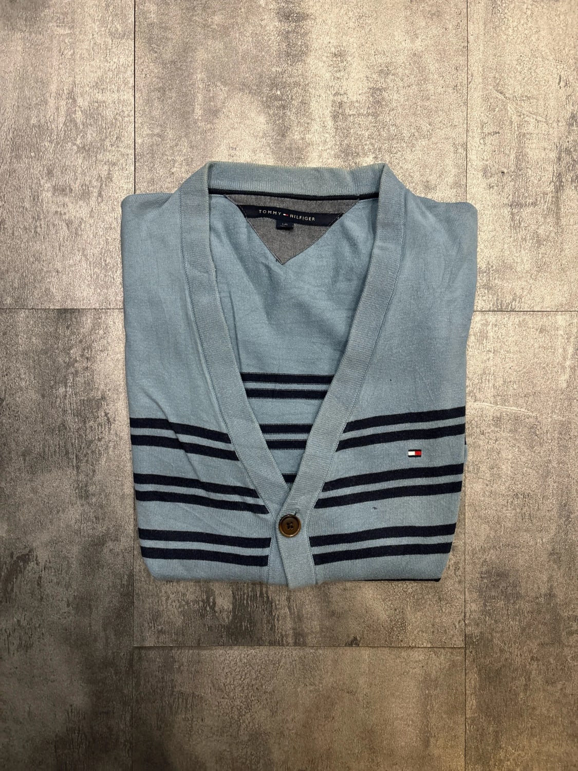 🛒Gilet Tommy Hilfiger Bleu Ciel Rayé Taille L🛒