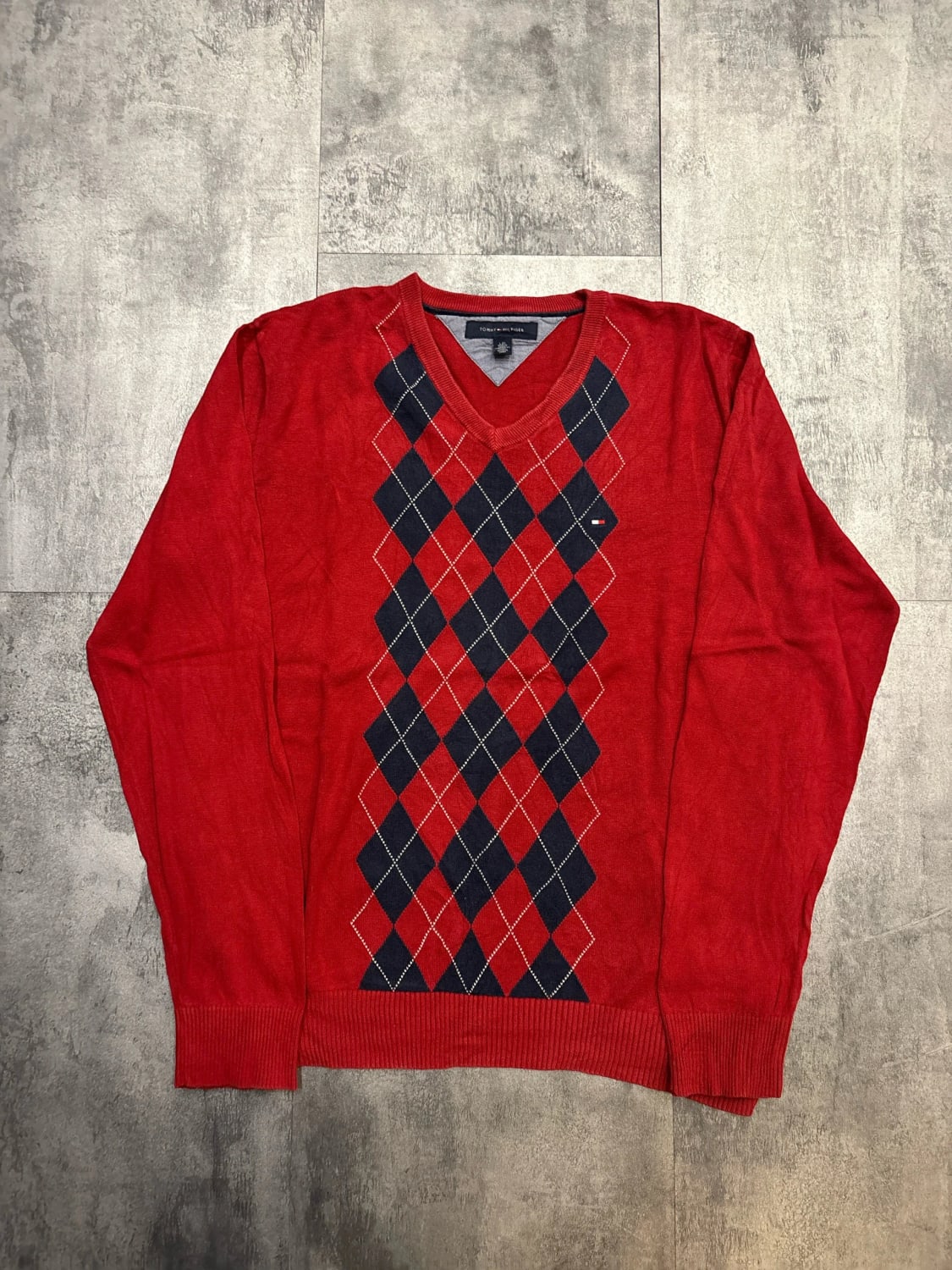 đź›’Pull Tommy Hilfiger Rouge et Bleu Marine - Taille Lđź›’
