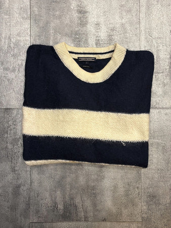 🛒Pull Tommy Hilfiger rayé bleu marine et blanc cassé taille L🛒