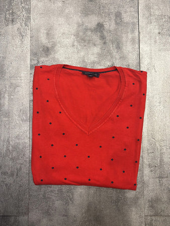 🛒Pull Tommy Hilfiger Rouge à Pois Noirs Taille L🛒