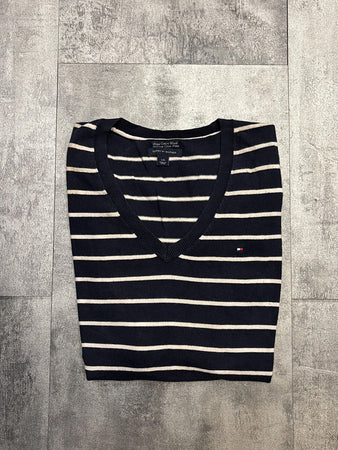 🛒Pull Tommy Hilfiger Rayé Bleu Marine et Blanc Taille L🛒