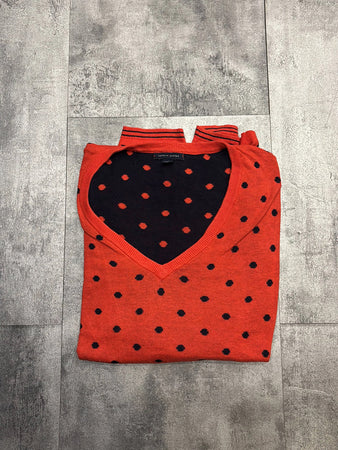 🛒Pull Tommy Hilfiger rouge à pois noirs - Taille L🛒