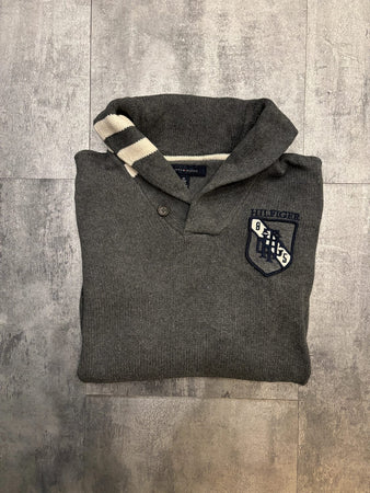 🛒Pull Tommy Hilfiger XS Gris Chiné Col Chemise 🛒