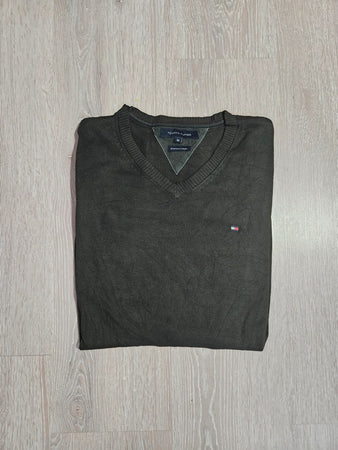 🛒Pull Tommy Hilfiger Taille M Kaki Foncé V-Neck🛒